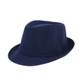 Classic navy blue linen jazz hat with matching decorative ribbon for summer sun protection - Adult Size (Approx 58cm) / Plain Cloth-Navy Blue