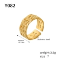 Macro detail of golden woven hollow stainless steel ring with size and weight dimensions - US 7 / Woven Hollow (Y082-Gold)
