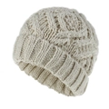 Detail of chunky knit winter hat in cream beige showing thick diamond knit pattern - S (54-56cm) / Beige