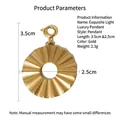 French vintage style gold stainless steel natural stone round pendant 3.5cm charm - Gold Ruched Circle