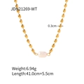 Detailed view of 18K gold stainless steel necklace with size and weight measurements - Gold Bead Chain Single Pearl