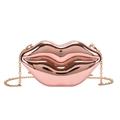 Fashionable rose gold lip-shaped crossbody bag with glossy finish and chain strap - Champagne