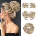 Postiche chignon blond ébouriffé avec peigne d'insertion pour coiffures volumineuses - Blond Foncé