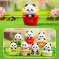 Panda miniature blind box set featuring 7 creative resin panda figurines on grass - Happy Bear Group Series (0230) / Random 1PC / Black & White