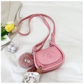 Mini sac à bandoulière rose pour filles avec motif gaufré et pompon en peluche rose - Rose