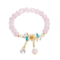 Pink ice crack bead bracelet with flower charm and crystal pendants on white background - S015-pink Fresh Flower Bracelet Sz174