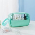 Large mint green travel toiletry bag with PVC window and zipper for cosmetics storage - Small / Light Green