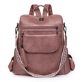 Vintage dusty pink PU leather backpack with a colorful woven strap and fringe tassel - Pink
