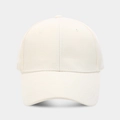 Detailed macro view of the cream cotton twill baseball cap with six-panel design and eyelets - Adjustable / White