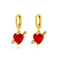 Cupid arrow heart drop earrings in gold finish with red gem and white crystal accents - KC Gold - Red Heart Arrow Earrings