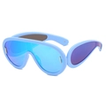 Futuristic wraparound sunglasses with light blue frames and blue mirrored lenses - Universal / Blue Frame Blue Mirror Lens