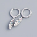 Silver S925 feather drop earrings with colorful zircon stones in a huggie hoop style - 925 Silver / White Gold