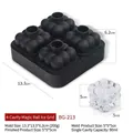 Black silicone ice cube mold with 4-hole bubble cube design and dimension details - 4-Cavity Magic Ball / Black
