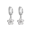 Silver S925 geometric flower hoop earrings with sparkling cubic zirconia stones - Flower Shaped Earrings / 925 Silver / ERH108 Platinum Plated