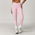 Rosa Yoga-Hose mit hoher Taille und modischem Crossover-V-förmigem Bund-Design - XL / Pfirsichrosa
