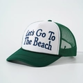 Cappellino trucker regolabile verde e bianco con ricamo Let's Go To The Beach - Taglia unica / Verde Scuro