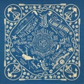 Vintage navy blue nautical square bandana featuring anchors and marine prints - Standard Bandana / Blue