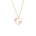 Golden chain necklace featuring a pink and white enamel heart-shaped pendant - Heart Style (8#)