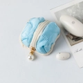 Sky blue quilted padded headphone case with elegant pearl charm and zipper closure - Sky Blue
