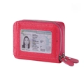 Portafoglio RFID fucsia in pelle con doppia cerniera e finestra per carta d'identità - Rosa Rosso