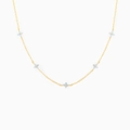 Minimalist gold-plated necklace featuring five light blue four-petal flower charms on a thin chain - Gold Blue Flower