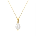 Elegant S925 silver paperclip necklace with a natural baroque freshwater pearl pendant - Gold Paperclip Pearl Pendant(GPN24)