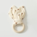 Baby cotton muslin comforter with wooden teething ring in cream with brown hearts - Heart