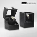 Single watch winder in black crocodile pattern leather with carbon fiber interior - 1+0 Crocodile Pattern PU + Carbon Fiber Black