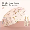 Elegant 16-rib sunscreen umbrella with pink deer floral print and UV protection - Standard Foldable Reinforced Multi-Rib Gold Pole Butterfly