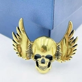Punk style gold-plated winged skull brooch for Halloween with black detailing - Gold Wings