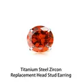 Titanium steel stud earring replacement head with a round orange zircon in 4-claw setting - M0.9*5mm (Head Only) / Orange Red Zircon