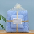 Light blue coral fleece towel set in elegant gift packaging with champagne ribbon - Towel And Bath Towel Combination / Light Blue