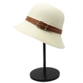 Elegant beige straw sun hat for women featuring a stylish brown leather buckle belt band - M (56-58cm) / Cream