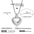 Silver-finished stainless steel heart pendant necklace with rhinestones and twisted chain - Silver Color (JDN0103028-S)