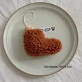 Brown faux shearling plush ornament with cream pompom, size 7x9.5cm for DIY decor - Small Sock / Brown