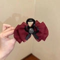 Elegant wine red chiffon cloud mesh hair claw clip with a stylish black bead bow - Wine Red Bubble-Claw Clip 8CM