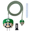 Luigi cartoon protective case kit for Apple 20W charger with green braided cable - Luigi / Five-Piece Set