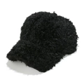 Close-up of black plush winter baseball cap showing thick faux fur material and curved brim - M(56-58cm) / Black
