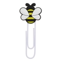 Close-up of a cute bee cartoon bookmark clip made of soft PVC and white metal wire - Flying Bee