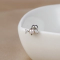 Macro detail of lollipop stud earring with pink opal and white zircon in stainless steel - 60065-8 Silver - Pink Bead