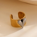 Detailed view of a wide gold-plated open ring featuring a unique 3D grey heart motif - Gold Wide Band with Grey Heart Style (1602)