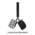 Waterproof nylon wrist bag set with black and leopard print zipper pouches on a wide lanyard - Leopard/Black