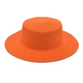Detailed close-up of the fine woven texture on an orange flat top boater straw hat - M (56-58cm) / Orange