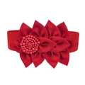 Cintura elastica rossa con grande fiore in tessuto 3D e dettagli di perle rosse - 75cm / Rosso
