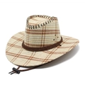 Close-up of woven checkered texture and stitching on a beige Western straw cowboy hat - M (56-58cm) / Beige Brown Square Texture (03)