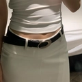 Minimalist black leather belt for women featuring an irregular texture and silver metal buckle - Silver Oval Buckle Simple Black Belt (29# Waist Chain-Black)