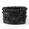 Mehrlagiges schwarzes geflochtenes Lederarmband Set für Herren mit Unendlichkeitssymbol - TZ4-A05 Schwarze Unendlichkeit