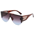 Minimalistische randlose Shield-Sonnenbrille mit Schildpatt-Rahmen und Verlaufsgläsern - Leopardenmuster Rahmen / Rot-Blau Verlaufende Gläser