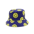 Donkerviolette vissershoed met smileys van canvas voor zonbescherming buiten - Eén maat / Dubbelzijdige Smile Stijl / Marineblauw