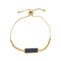 Adjustable 18k gold plated bracelet with a blue rectangular druzy stone and metal beads - Dark Blue